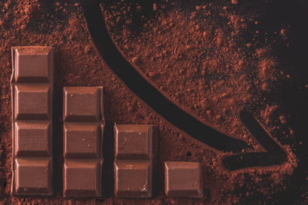 graphic made with ounces of chocolate and chocolate powder. Indicates the decrease in the...