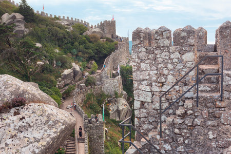 Sintra, Portugal - September 11, 2020: The Castle of Sintra, also known as Castelo dos Mouros, Its origins are Arab between the 8th and 9th centuryのeditorial素材
