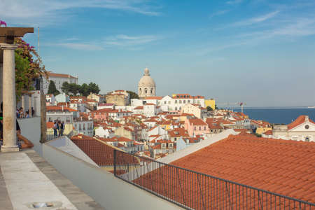 Lisbon, Portugal - September 11, 2020: viewpoint of Santa Lucia, one of the best known areas of the Portuguese city.のeditorial素材