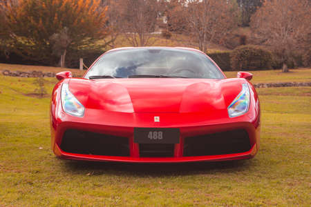 Cantabria, Spain - October 23, 2020: Ferrari 488 parked during an exhibition of super sports vehicles organized in Cantabria. The Ferrari 488 Italia is a super sports car, designed by Pininfarinaのeditorial素材