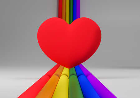 3d heart floating over the LGBT flag colors. 3D Illustration.の写真素材