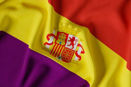 official flag of the second Spanish republic. Version with shield.3D render illustrationの写真素材