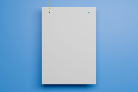 Poster for advertisements hanging on strings. 3D illustration.