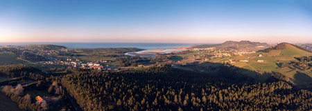 Panoramic view of the towns of Miengo, Mogro and Cuchia, from a bird's eye viewの写真素材