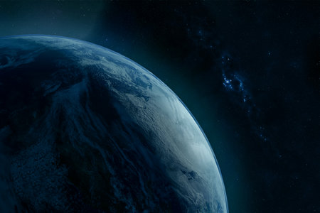 image of the earth seen from space, area of Europe, Africa and Asia. bluish tones. 3d render. bluish tonesの写真素材