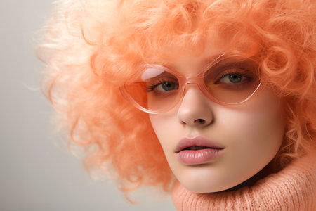 modern young woman in Peach fuzz color sport attitudeの素材