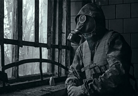 military guy in old house art shooting