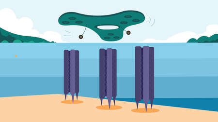 Drone flies over the lake ivectorのイラスト素材
