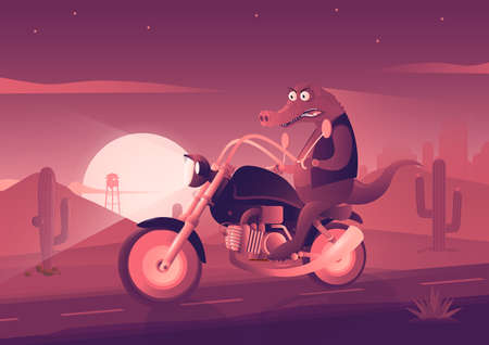 cool crocodile rides a bikeの写真素材