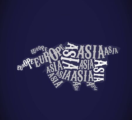 Europe and Asia Map in Typography. Continent wordsのイラスト素材