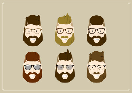 Hipster style bearded man, character set collection.のイラスト素材