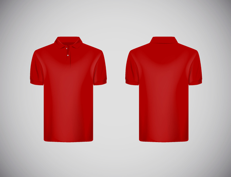 Men's slim-fitting short sleeve polo shirt. Red polo shirt mock-up design template for branding.のイラスト素材