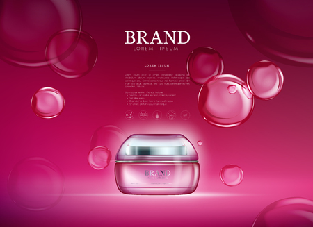 Pink Oil bubbles essence collagen hydration moisturizer. Face skincare premium ad design template.のイラスト素材