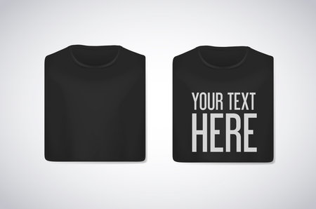 Black folded t-shirts mockup isolated with lettering text for advertising.のイラスト素材
