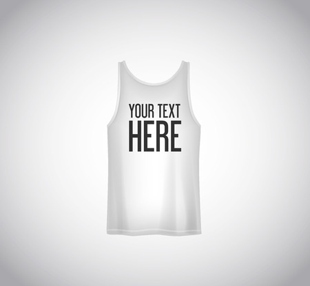 Men white tank top isolated. Realistic mockup whit brand text for advertising. T-shirt template on background.のイラスト素材