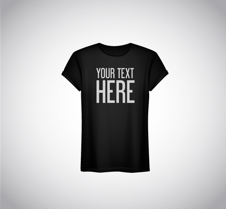 Men black T-shirt. Realistic mockup whit brand text for advertising. Short sleeve T-shirt template on background.のイラスト素材