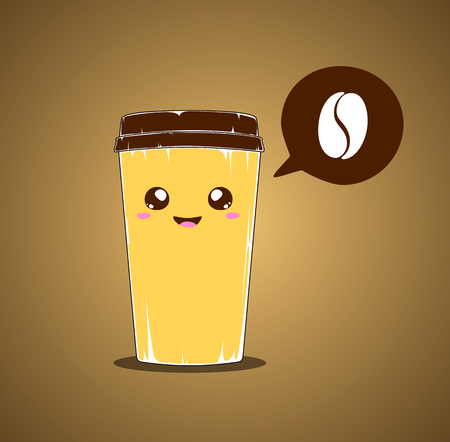Coffee cup illustration and coffee bean bubble speech.のイラスト素材