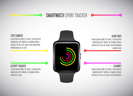 Smartwatch. Fitness tracker. Activity tracker. Vector promotion infographic.のイラスト素材