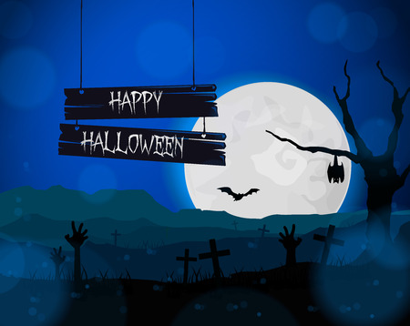 Halloween background, poster for party with zombie dead man's arms from the ground.のイラスト素材