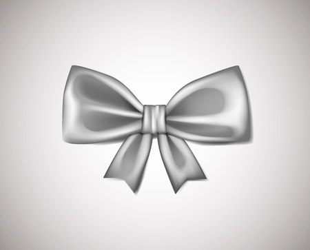Realistic Gray/white/Silver ribbon bow isolated on white background. Vector illustration.のイラスト素材