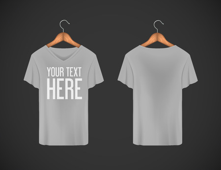 Men gray T-shirt. Realistic mockup whit brand text for advertising. Short sleeve T-shirt template on background.のイラスト素材