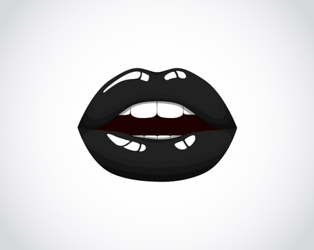Black girl lips. Woman sexy black mouth. Female chic velvet kiss with lipstick, gloss.Valentines, mothers day logo.のイラスト素材