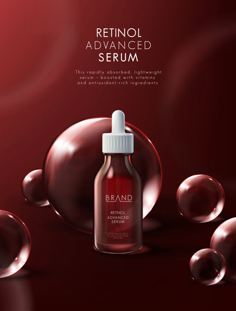 Cosmetic product ad with transparent circle molecules, concept of moisturizing.のイラスト素材