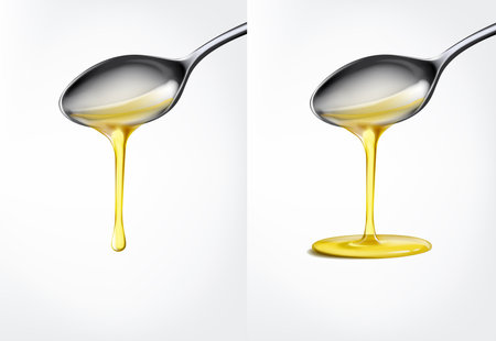 Organic olive oil poured from spoonのイラスト素材