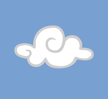 White clouds isolated on a blue background. Icon of childish clouds in blue sky.