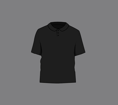 Basic black bad polo shirt mockup. Front and back view. Blank textile print template for fashion clothing.のイラスト素材