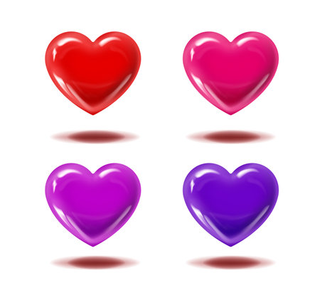 Heart shape. Collection of red and pink Valentines heartsのイラスト素材