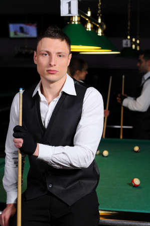 portrait of a young professional player before playing snooker  Billiards の写真素材