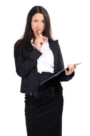 portrait of business woman with documents on whiteの写真素材