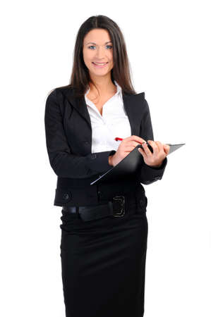 portrait of business woman with documents on whiteの写真素材