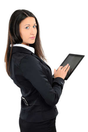 business woman with tablet on white backgroundの写真素材
