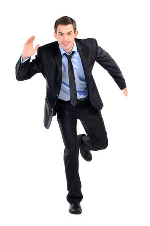 young business man running isolated on white backgroundの写真素材