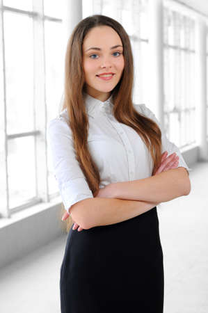 portrait of a young girl in a business officeの写真素材