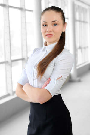 portrait of a young girl in a business officeの写真素材