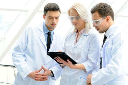 researchers with the tabletの写真素材