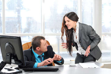 Boss blaming an employee in the officeの写真素材