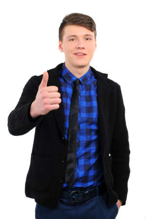 Handsome casual man smiling - isolated over a white backgroundの写真素材