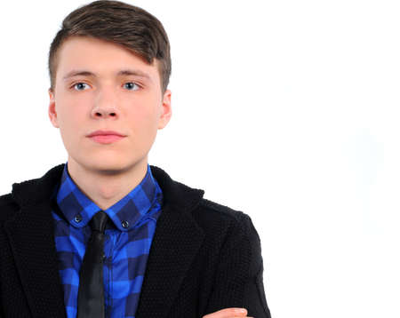 Handsome casual man smiling - isolated over a white backgroundの写真素材