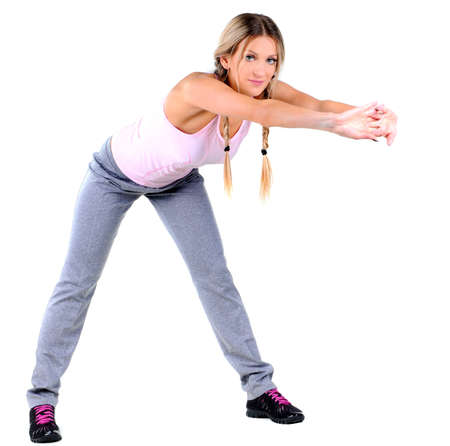 Beautiful athlete woman doing fitness exercise の写真素材
