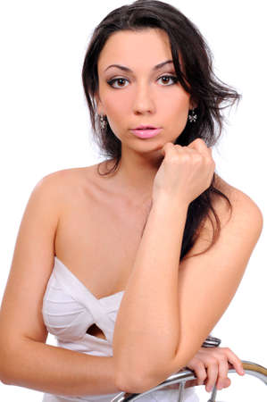 attractive woman portrait on white backgroundの写真素材