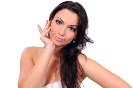 attractive woman portrait on white backgroundの写真素材