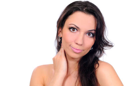 attractive woman portrait on white backgroundの写真素材