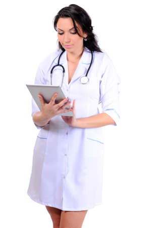 Smiling medical doctor woman with tablet PCの写真素材