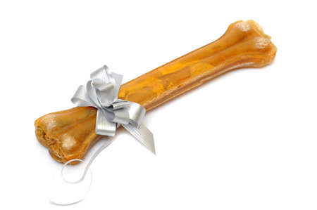 Dog biscuits bone shaped wrapped as giftの写真素材