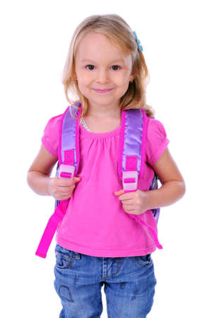 child school bag on a white backgroundの写真素材