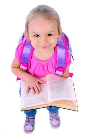 child school bag on a white backgroundの写真素材